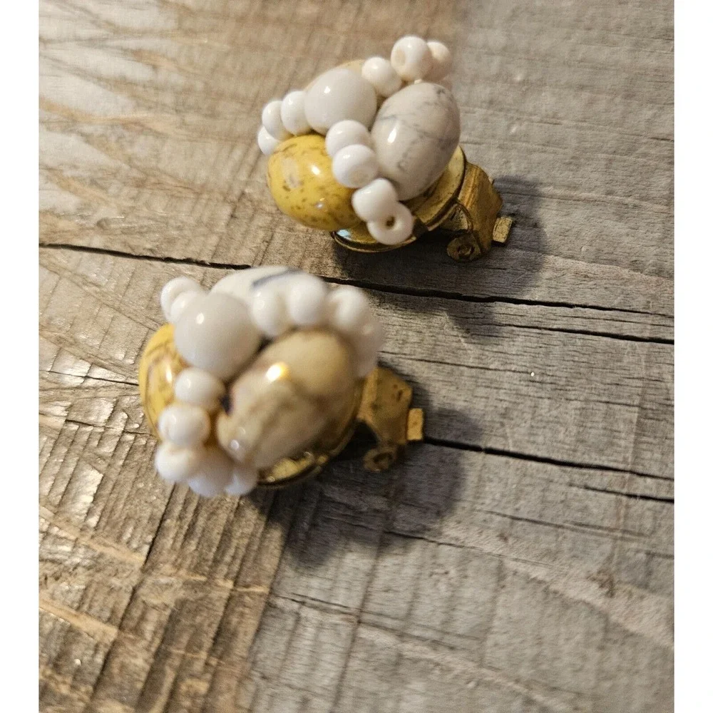 Vintage Beaded Clip On Earrings Statement Fashion Jewelry